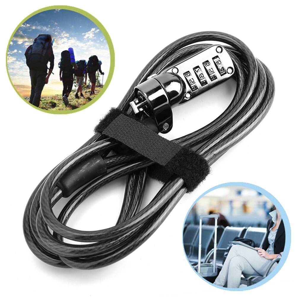 2m/6.6ft 4 Digit Combination Computer Laptop Steel Wire Coded Lock Security Anti-Theft Lock Device