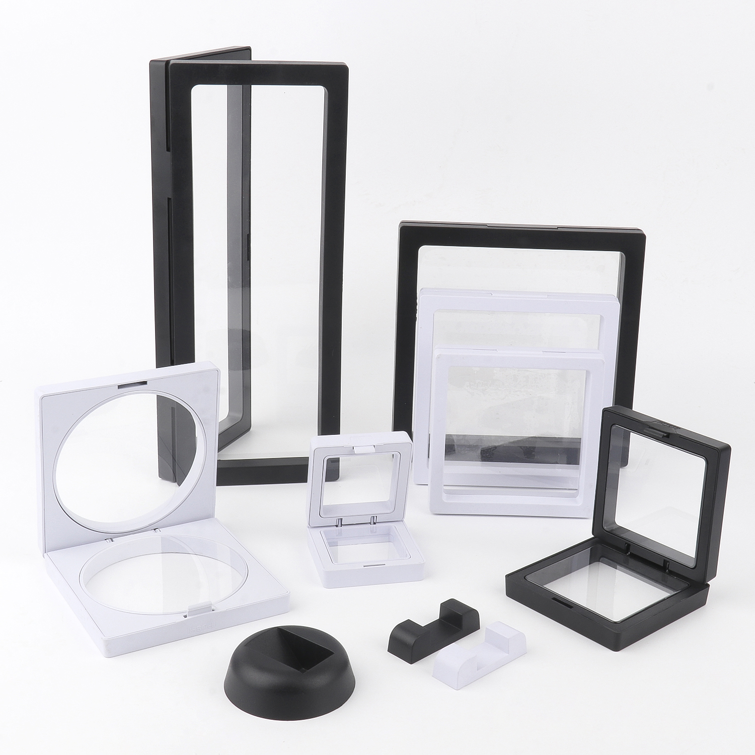 Caja de almacenamiento de joyería de película PE, caja de embalaje 3D, soporte libre de piedras preciosas, marco flotante, membrana, anillo, pendientes, collar, soporte de exhibición