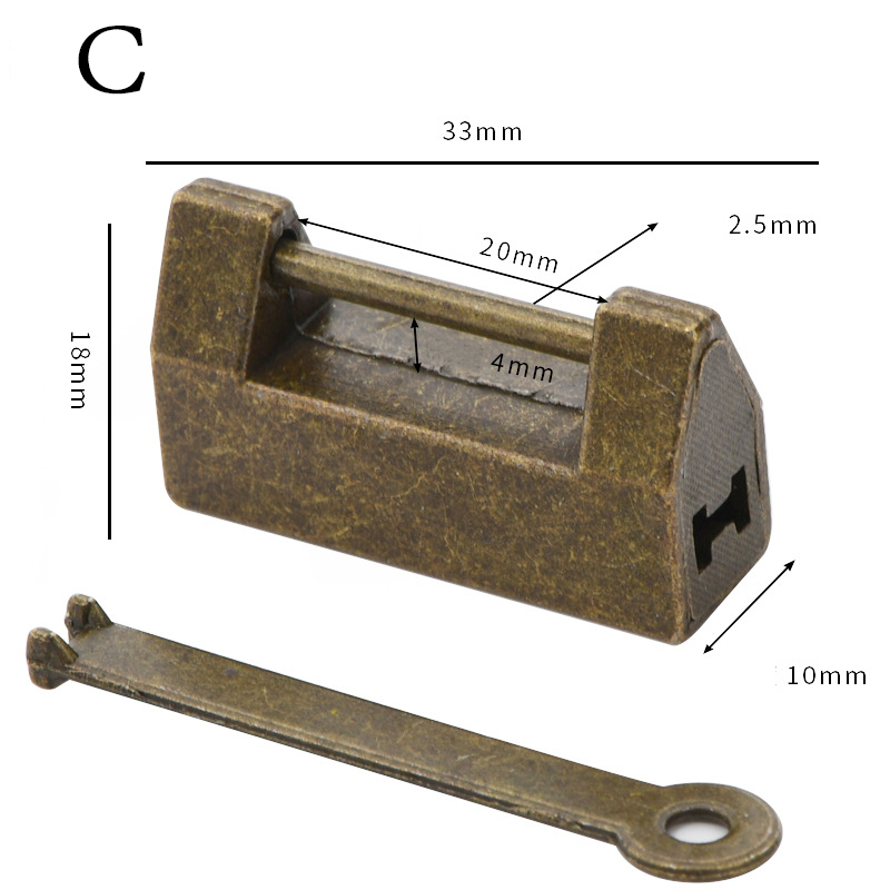 Mini candado chino Vintage de aleación de Zinc, candado de combinación de contraseña con llave de Bronce Antiguo, candado Retro para cajas de joyería, 1 ud.: C