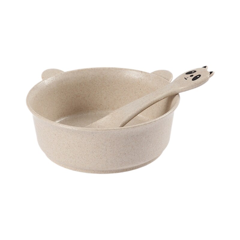freundlicher-Baby-essschüssel, geschirr, wasserdichter löffel, bpa-frei, weizenstroh, rutschfeste Erzähler, essbesteck: Beige