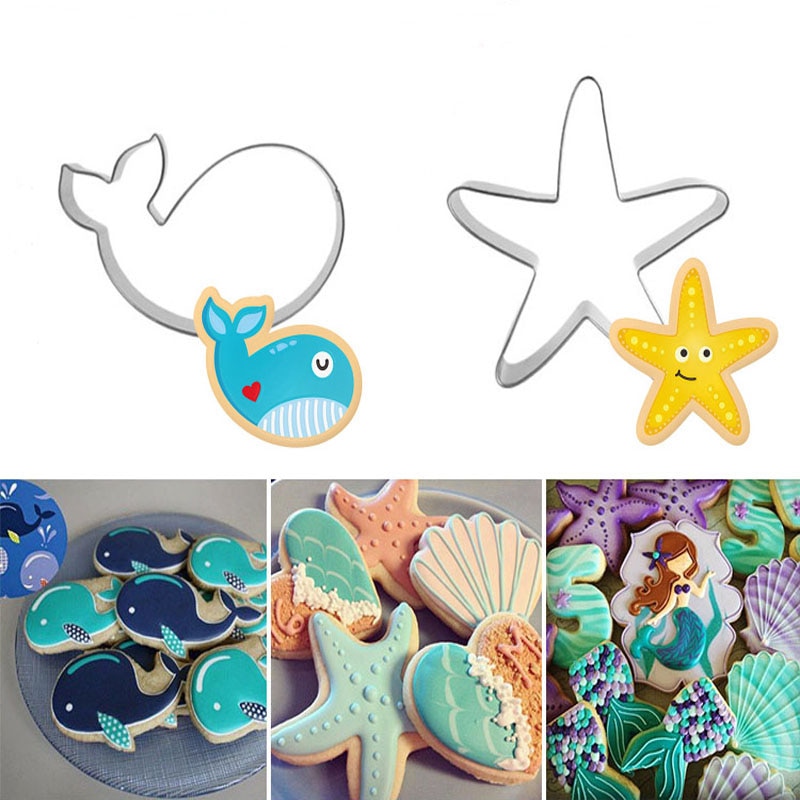 3D Rvs Zeebodem Dieren Walvis/Zeester Cookie Cutter Pastry Fondant Cake Biscuit Mold Wedding Cake Decorating Tool 1pc