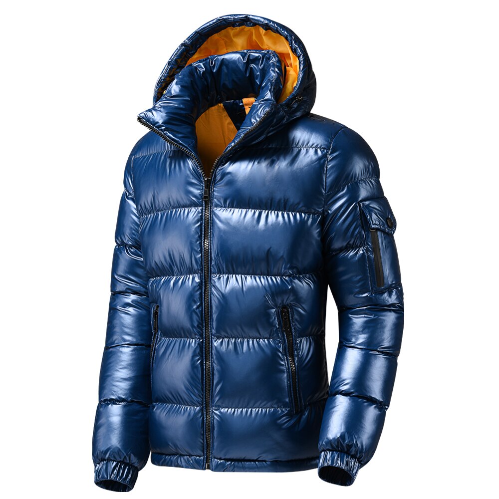 Veste Parka métallique brillante pour homme, vêtement d'extérieur, , épais, imperméable, coupe-vent, détachable, automne hiver: Blue / XS