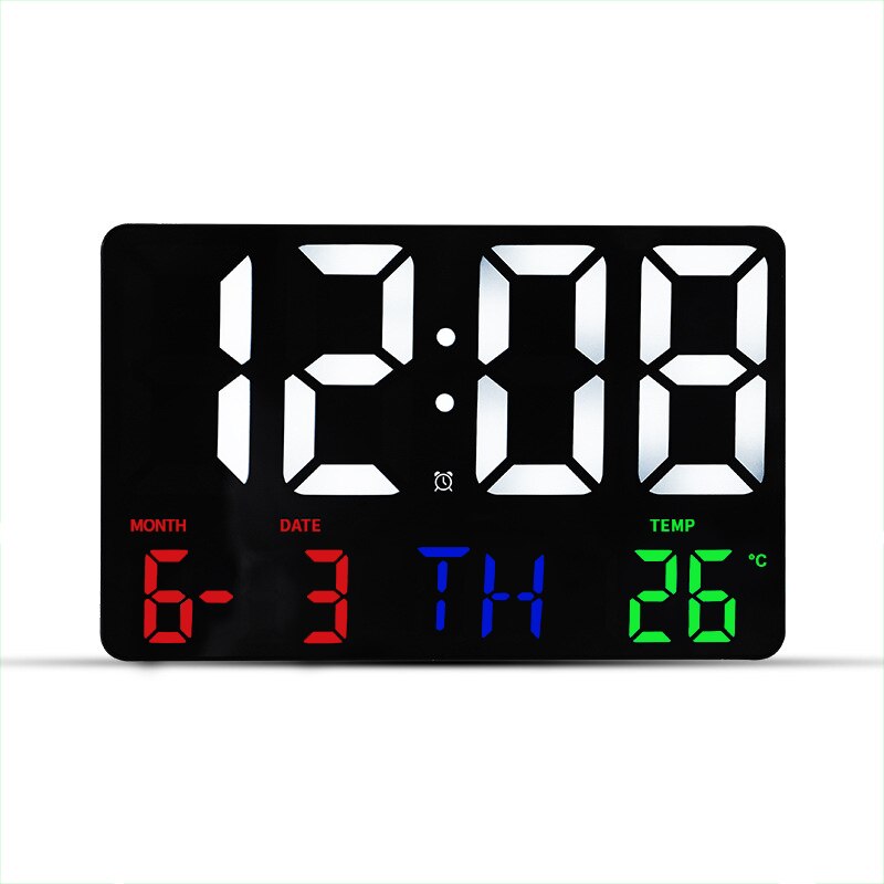 LED Digital Wall Clock Temperature Date and Day Display Electronic LED Clock with Remote Control for Home Living Room Decoration: Black background A