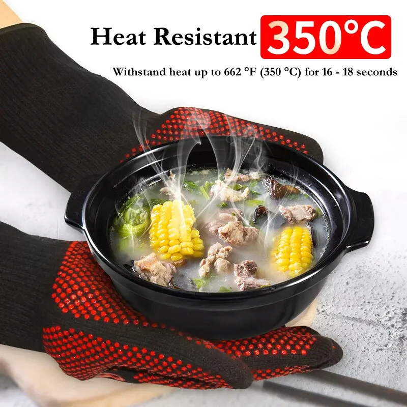 BBQ Gloves Heat Resistant Barbecue Grill Glove Oven Mitts Silicone Insulated Baking Cooking Grilling Oven Gloves BBQ Accessories