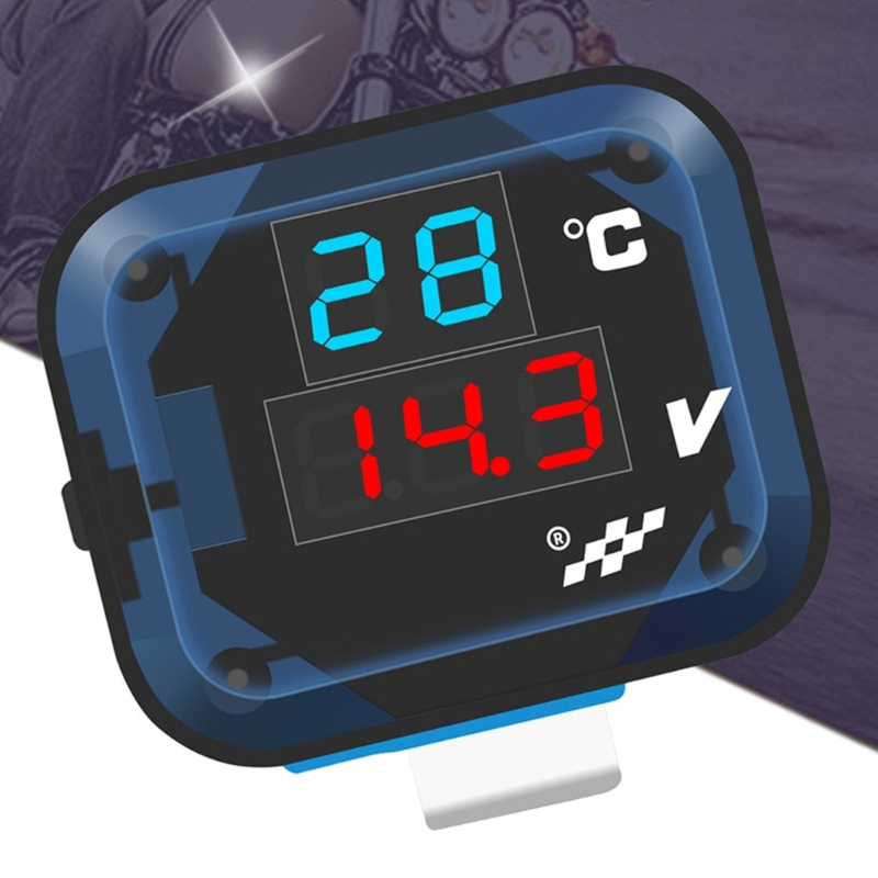 Motorcykelmodifierad tillbehör motorcykeltermometer led-voltmeter med laddningsport vattentät temperaturspänningsmätare  h9ee