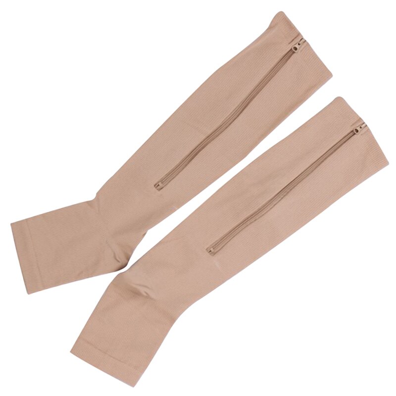Nyöppnade tå gel stödstrumpor kompression knähöga strumpor med sidodragkedja fif 66: Beige / L
