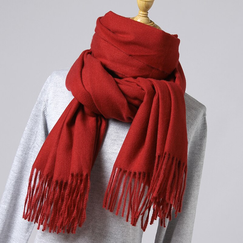 Vinterscarf kvinnor enfärgade sjalar och omslag tjocka varma kashmirliknande halsdukar dam tofsar pashmina echarpe femme: Känna 13