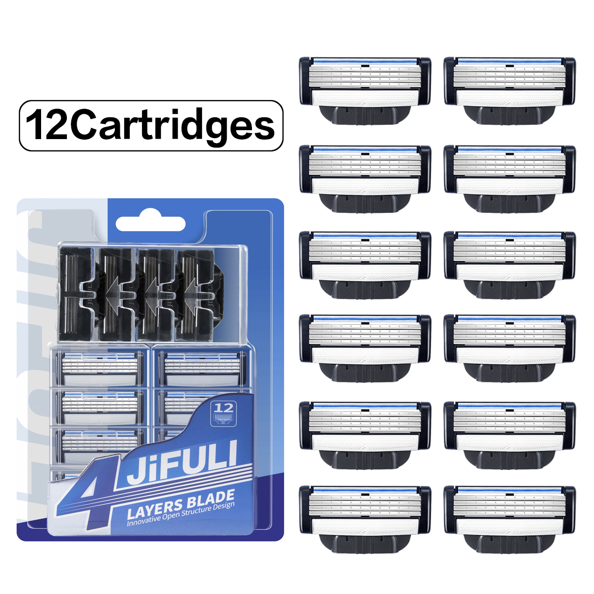 Cuchilla de afeitar de seguridad para hombre de , cartuchos de afeitado de acero inoxidable alemán de 4 capas, Compatible con afeitadora Mach 3, hoja reemplazable