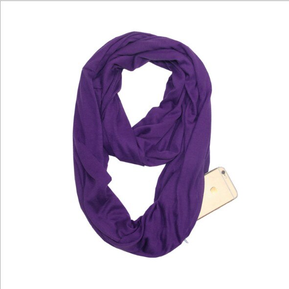 Dames infinity sjaal met opbergvak met rits - effen kleur: Paars 