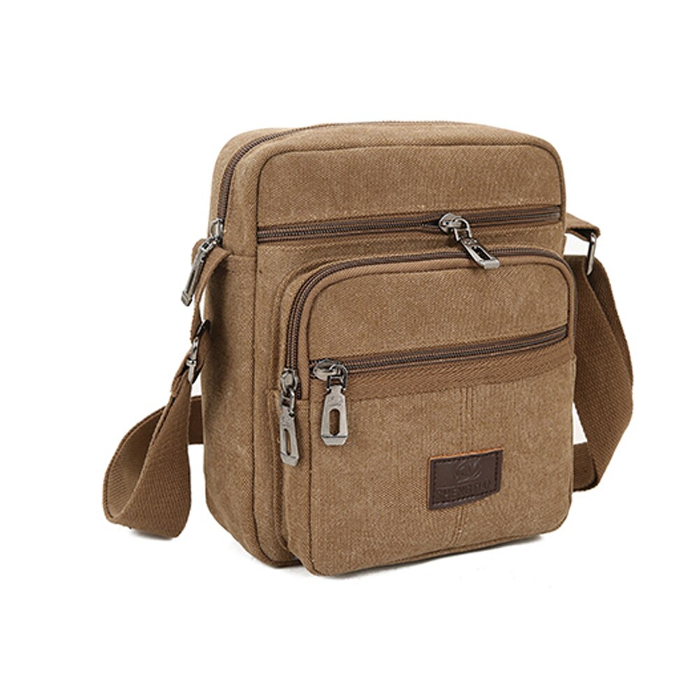 Men Canvas Casual Shoulder Bag Tear Resistant Outdoor Travel Multi Pockets Crossbody Anti Wrinkle Solid Adjustable Strap: Coffee