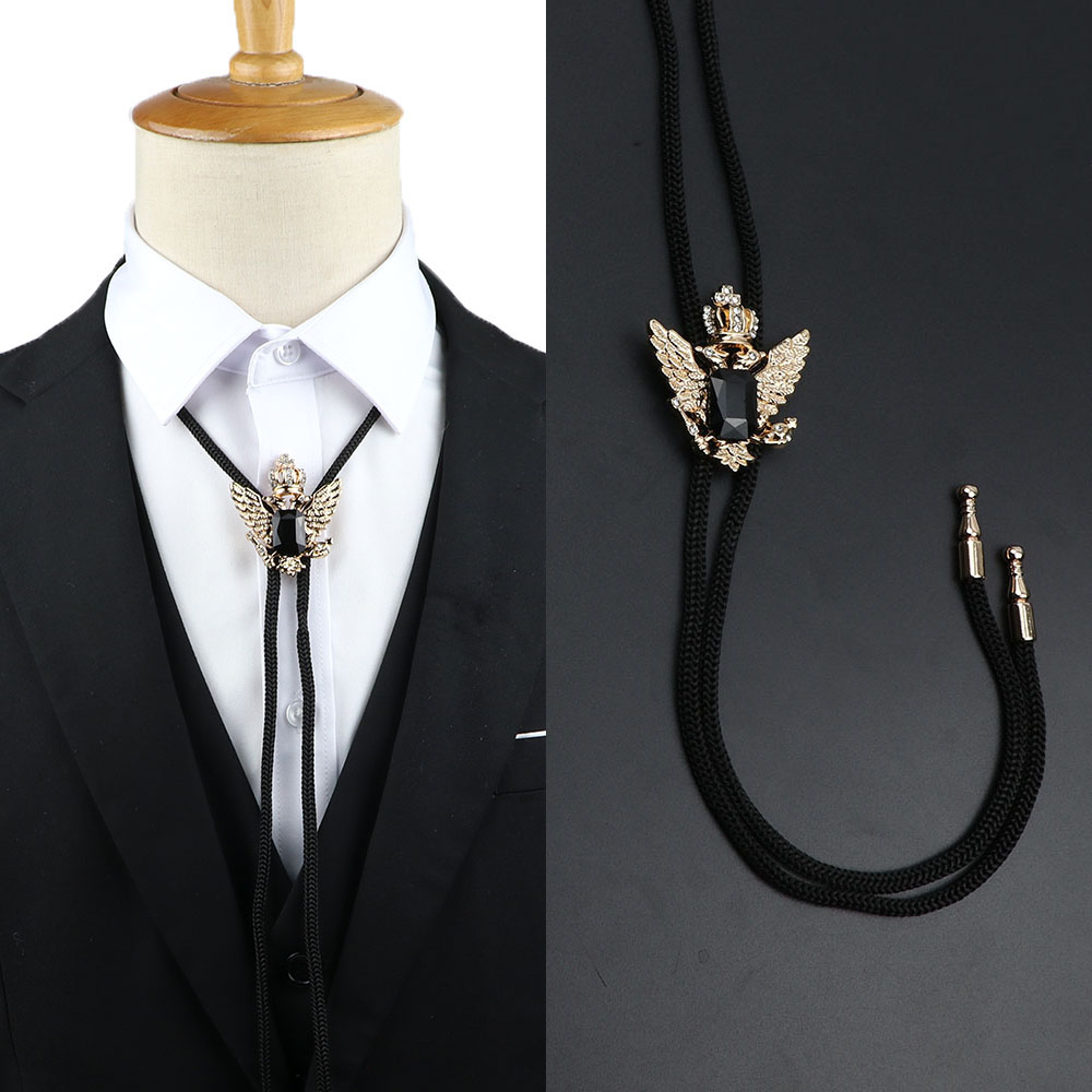 Bolo Tie Necklace - Leather Rope Chain - Plaid Pattern - Cowboy Jazz Style - Unisex Adult Accessory: Blue