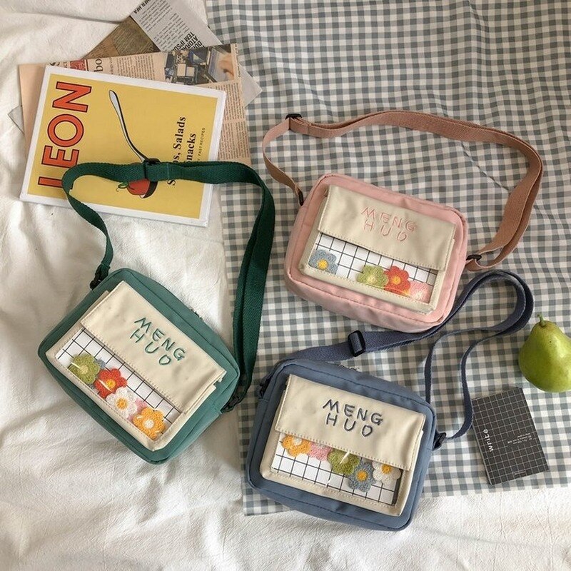 Koreaanse Versie Van De Ins Studenten Originele Ins Bloemen Transparante Xie Kua Bao Canvas Tas Vrouwen Schouder Schouder tas
