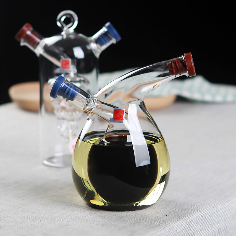 Ensemble huile et vinaigre avec support panier en étain