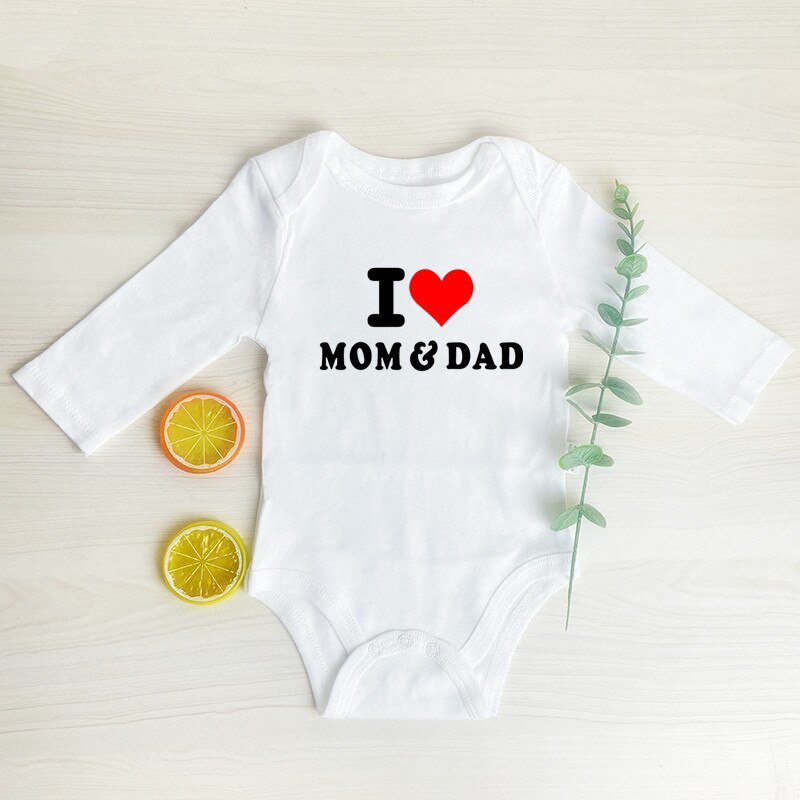 Eu amo a mãe &amp; o pai do bebê bodysuits meninos meninas unisex manga longa algodão macacão outono inverno ropa bodysuit infantil outfit: White / 3-6M