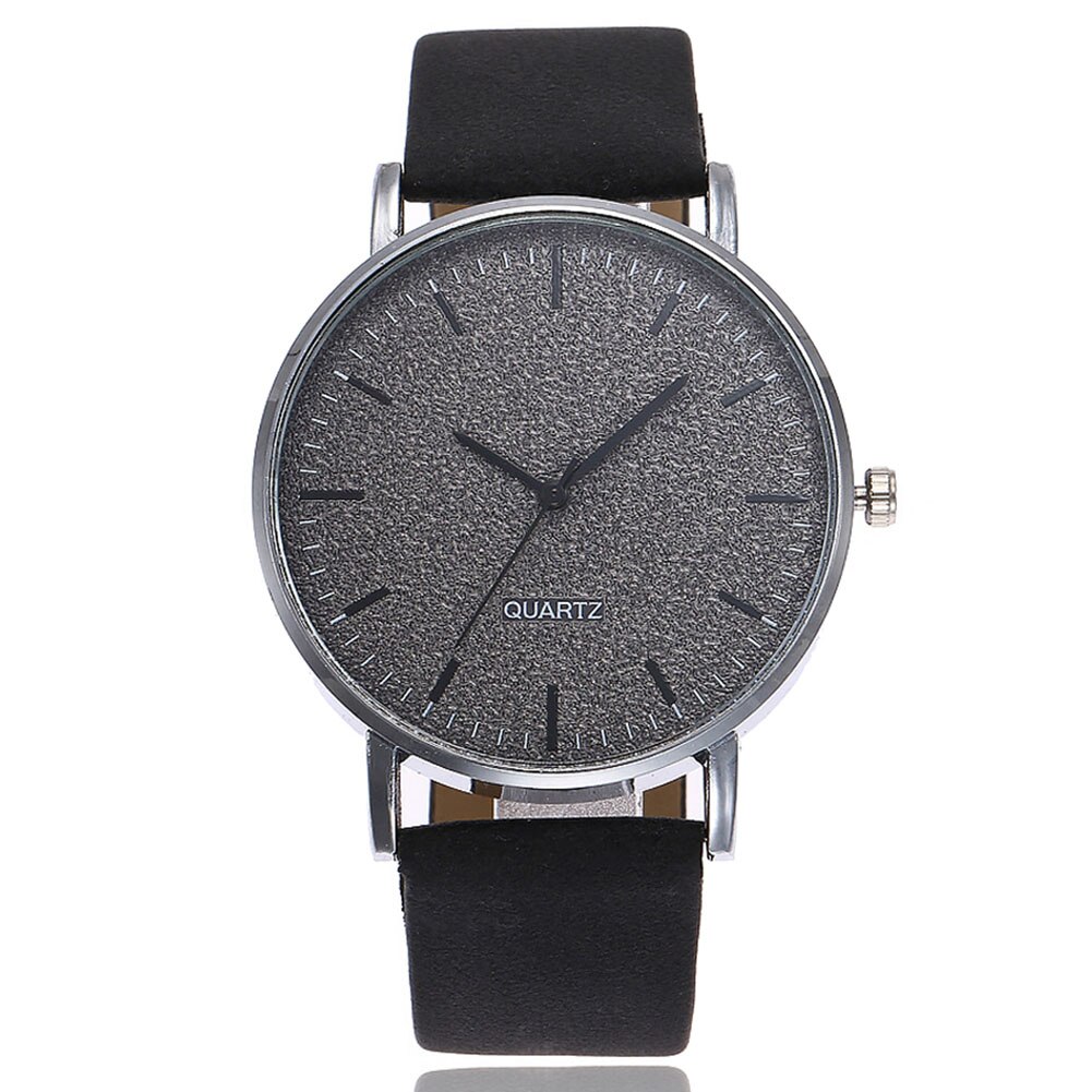 Vansvar Unisex Mannen Vrouwen Matte Dial Horloge Lederen Band Quartz Horloge EIG88: Black