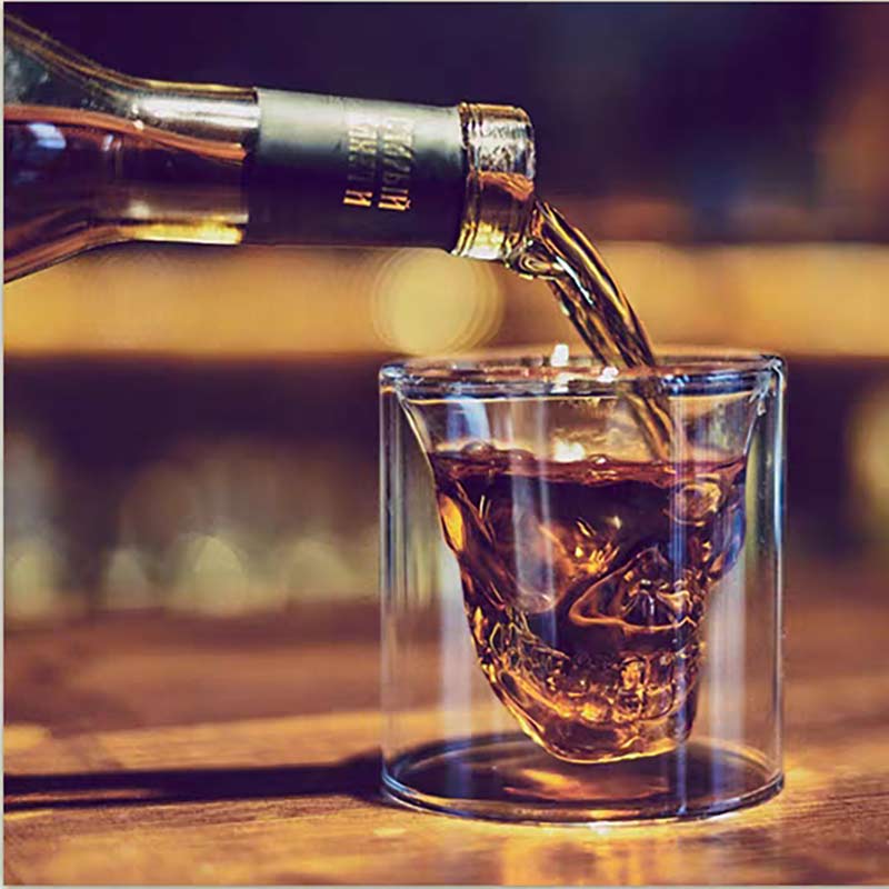 1/2/4/8 PC Skull Head Wind Glass Cup 25/75/150/250ML Double Wall Whiskey Beer Coffee Cup Espresso Wine Cups