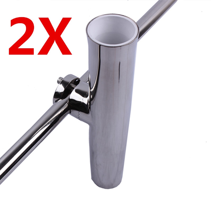 2X Boat Fishing Rod Holder Stainless Steel Clamp-on 7/8"-1" Rail Marine Rod Pod