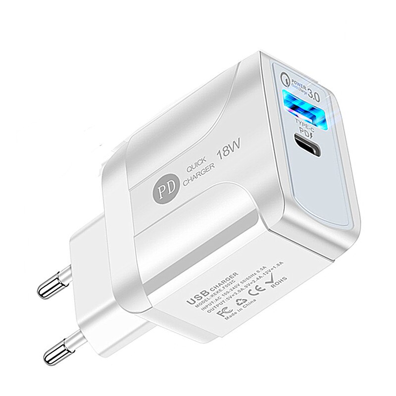 Cargador USB PD para teléfono móvil, Cargador rápido de pared de 18W, 3A, carga rápida 3,0, para iPhone 12 pro, mini, Samsung, Xiaomi