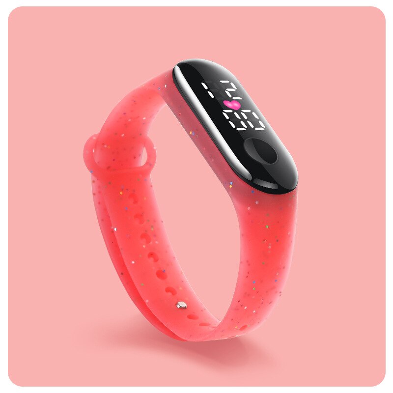 Reloj deportivo para niños y adolescentes, pulsera Digital Led ultraligera con correa de silicona, resistente al agua, Unisex: love Red