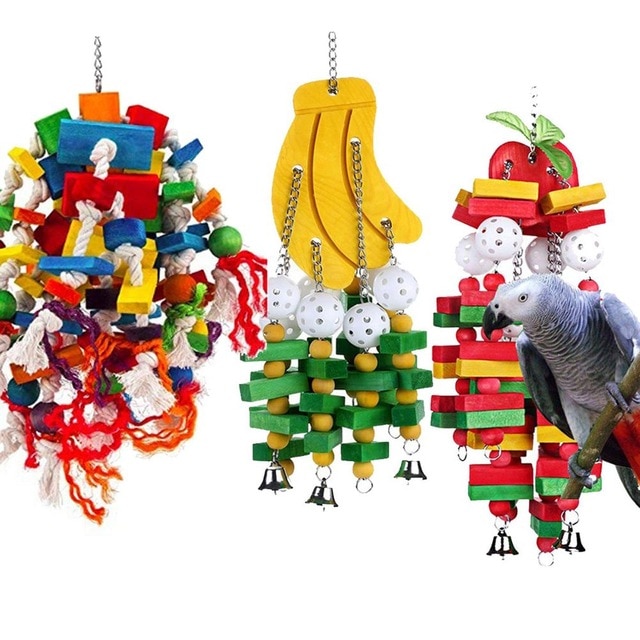 Bird Parrot Toys Bird Swing Toys with Colorful Wood Beads bananas and apples bunches for Budgie Lovebirds Conures birds toys