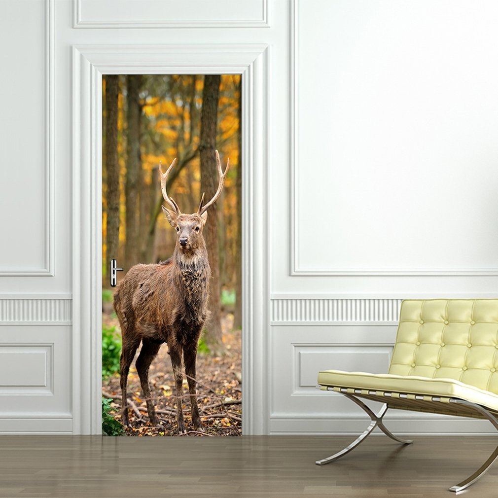 Deer In The Forest Door Stickers Decal Wall Stickers Home Decorations PVC Wallpaper for living room Waterproof: Default Title