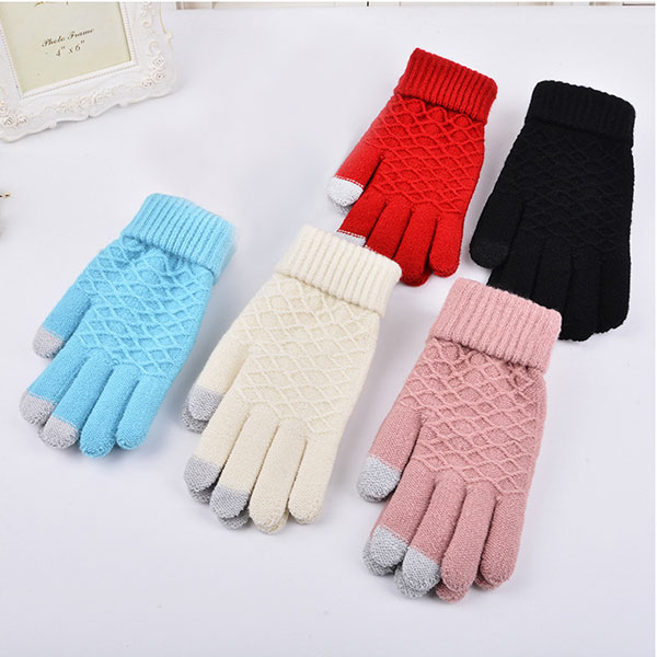 mode winter warm vogue solid gebreide volledige vinger handschoenen wanten voor smart telefoon happybuy
