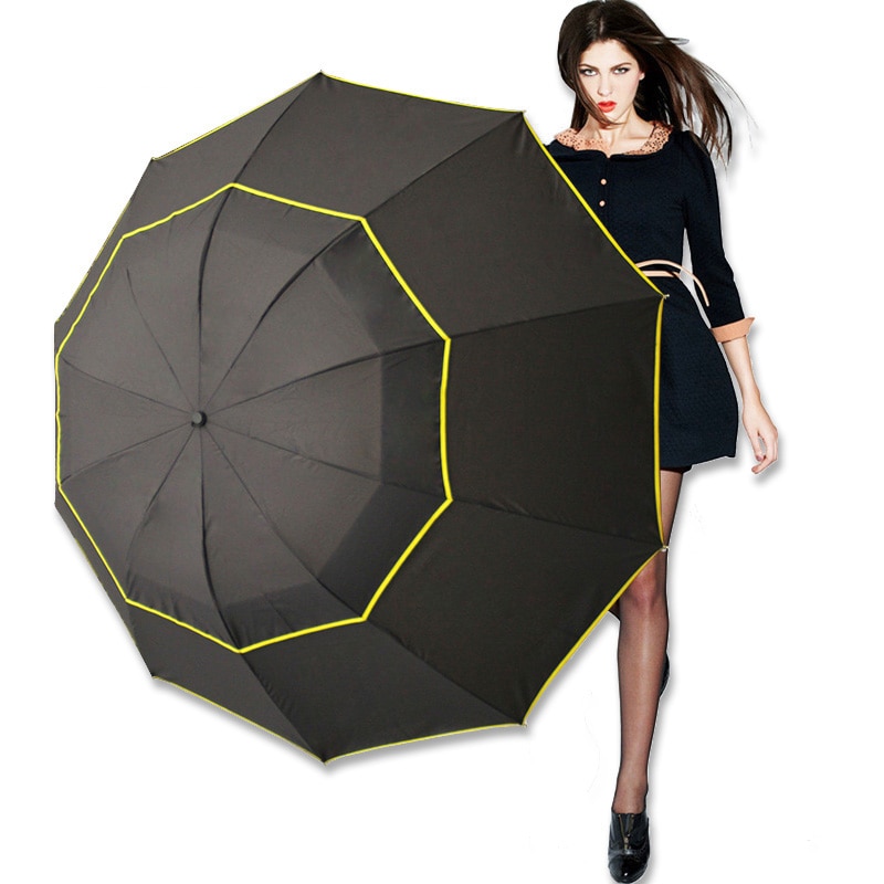 130cm Double Wind Resistant Umbrella Rain Woman Windproof 3Folding Umbrellas Men Outdoor Family Travel Business Large Paraguas