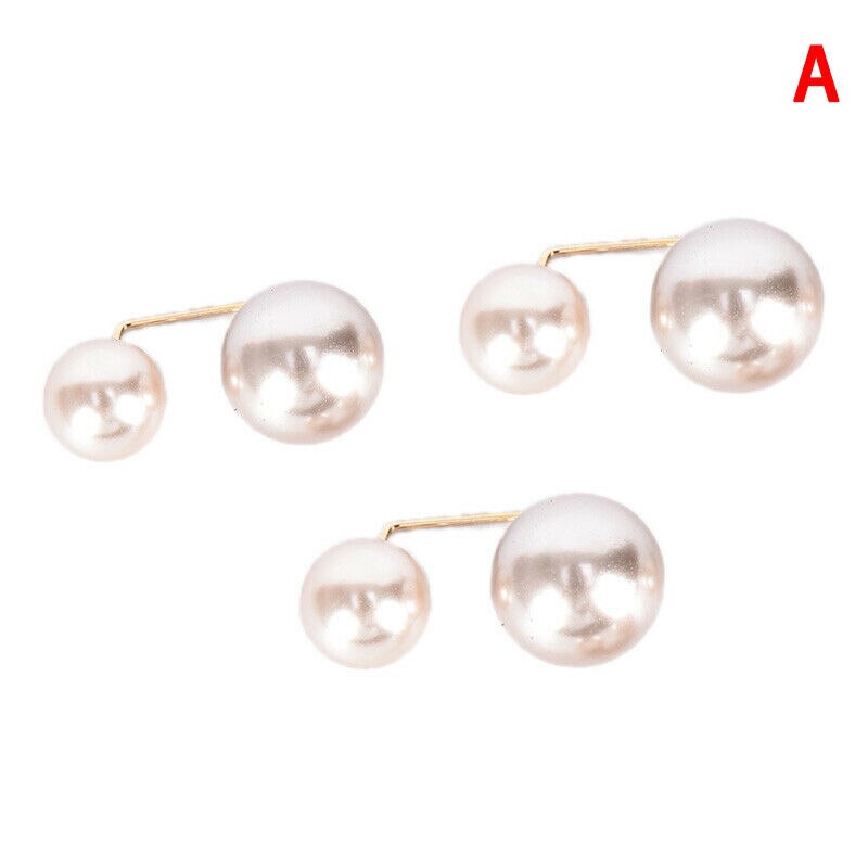 3 Stks/set Dubbele Pearl Pins Voor Vrouwen Veiligheid Pin Broche Vrouwelijke Kleding Accessoires Gesimuleerde Pearl Knit Shirt Broches Sieraden: Champagne Color