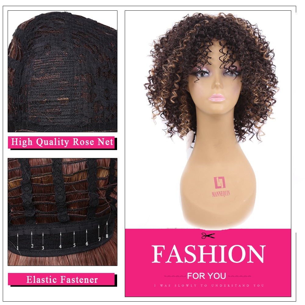 Amir Haar Medium Korte Afro Kinky Pruik Met Ombre zwart en Bruin Mix Blonde Pruiken Voor Vrouwen met gratis