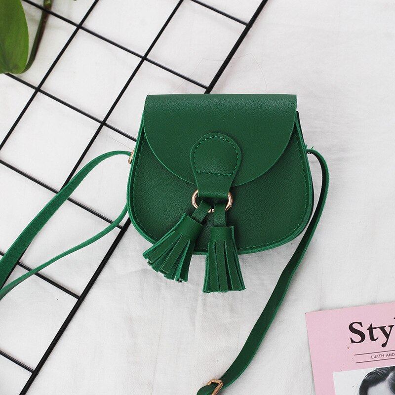 Tassel bonito bolsa de couro do plutônio de alta qualidade bonito crossbody sacos meninas redondo moeda bolsa: Green