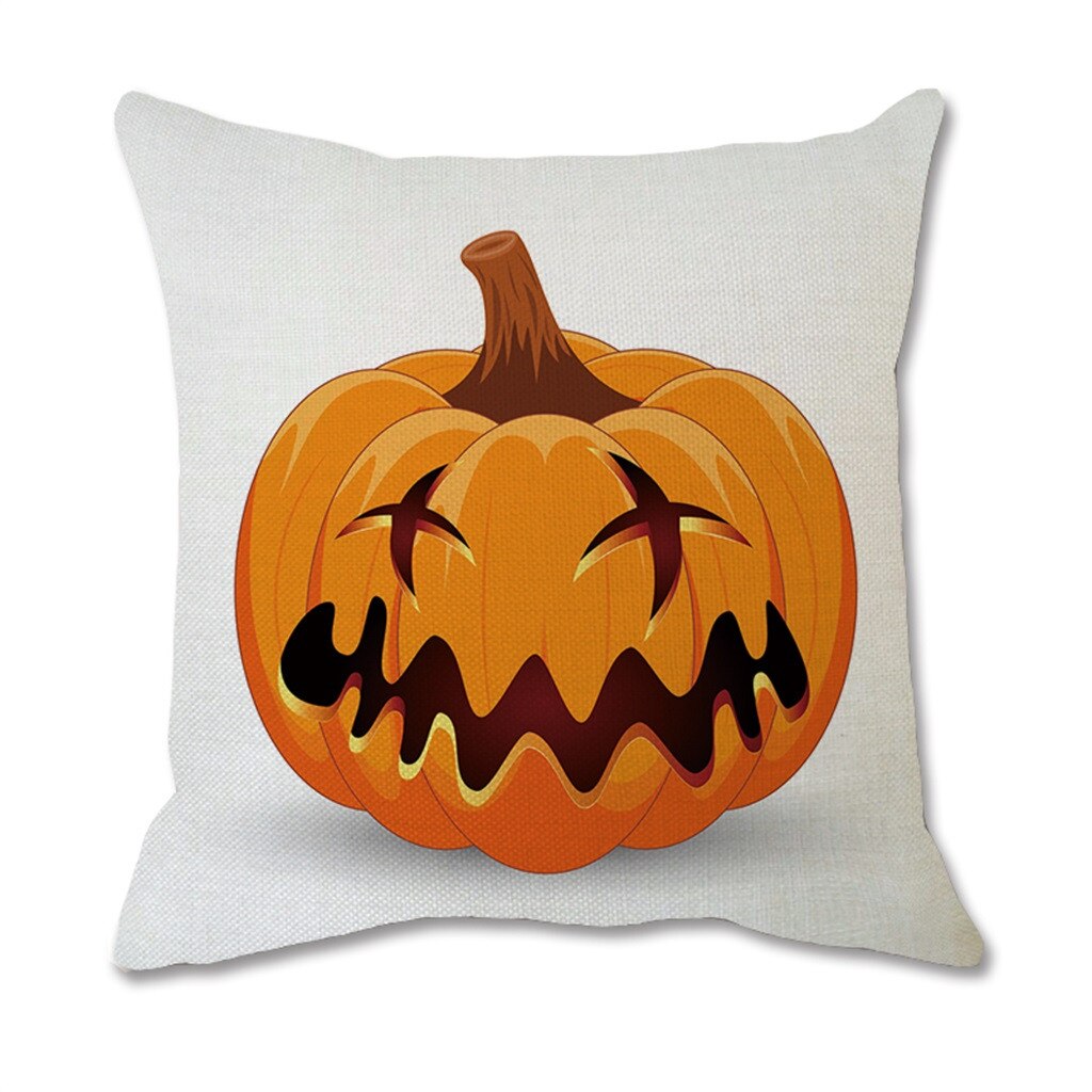 Halloween Pompoen Uitdrukking Afdrukken Katoen Zachte Linnen Wit Sierkussen Case Kussenhoes Thuis Woonkamer Sofa Decoratie