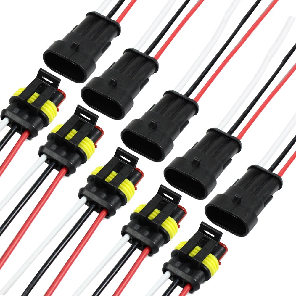 YUNPICAR 3 Pin Way Auto Waterproof Electrical Connector Pigtail With Wire 18 AWG Marine for Car Boat Ect.5 Pack