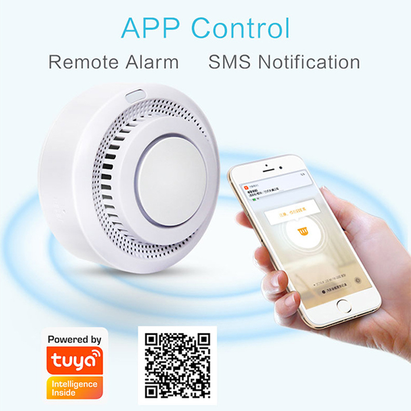 Tuya-Detector de humo WIFI, Sensor de alarma de protección contra incendios, inalámbrico, independiente, funciona con batería, alerta de vida inteligente, seguridad del hogar