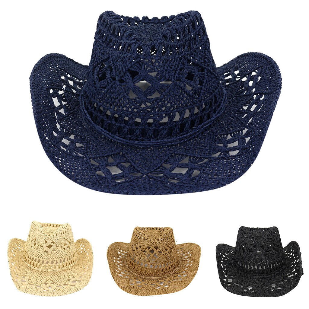 Straw Western Cowboy Hat Hand Made Beach Sunhats Party Sun For Man Woman Curling Brim Cap Sun Protection Unisex Hats