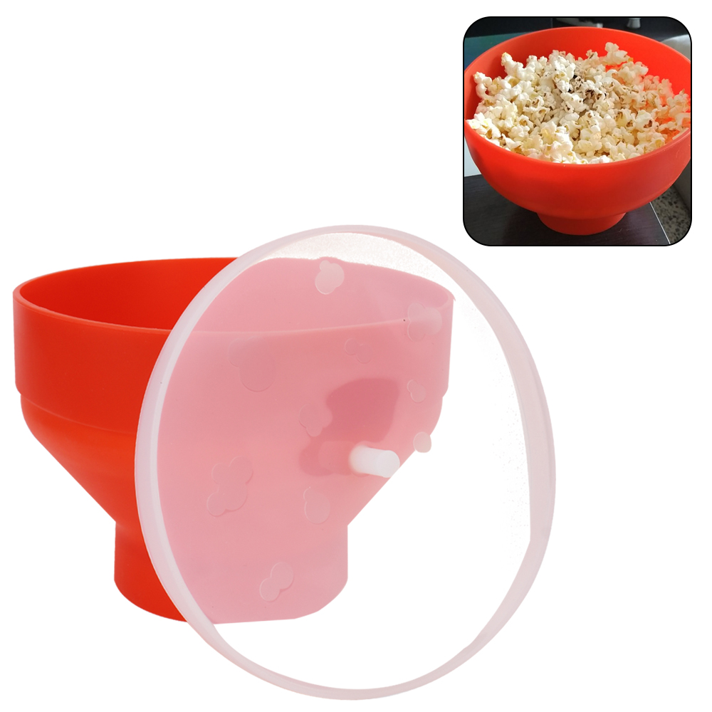 Mikrowelle Popcorn Schüssel Eimer Silikon DIY Rot Popcorn Maker mit Deckel Chips Obstschale Küche Einfache Werkzeuge