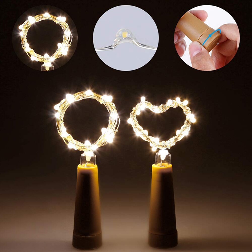 Batterij Aangedreven Guirlande Wijn Fles Verlichting Met Kurk 2M 20Leds Koperdraad Kleurrijke Fairy Lights String Voor Party bruiloft Decor
