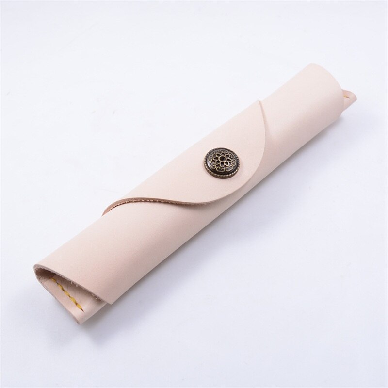 Leren Pennen Etui - Handgemaakt Drukknop - School Kantoor Retro