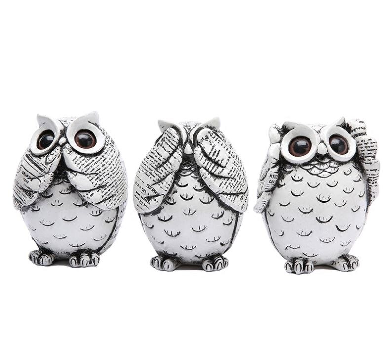 Cute 3 Pieces Mini Figurines owl Resin Crafts for Home Car Hotel Restaurant Decor Crafts