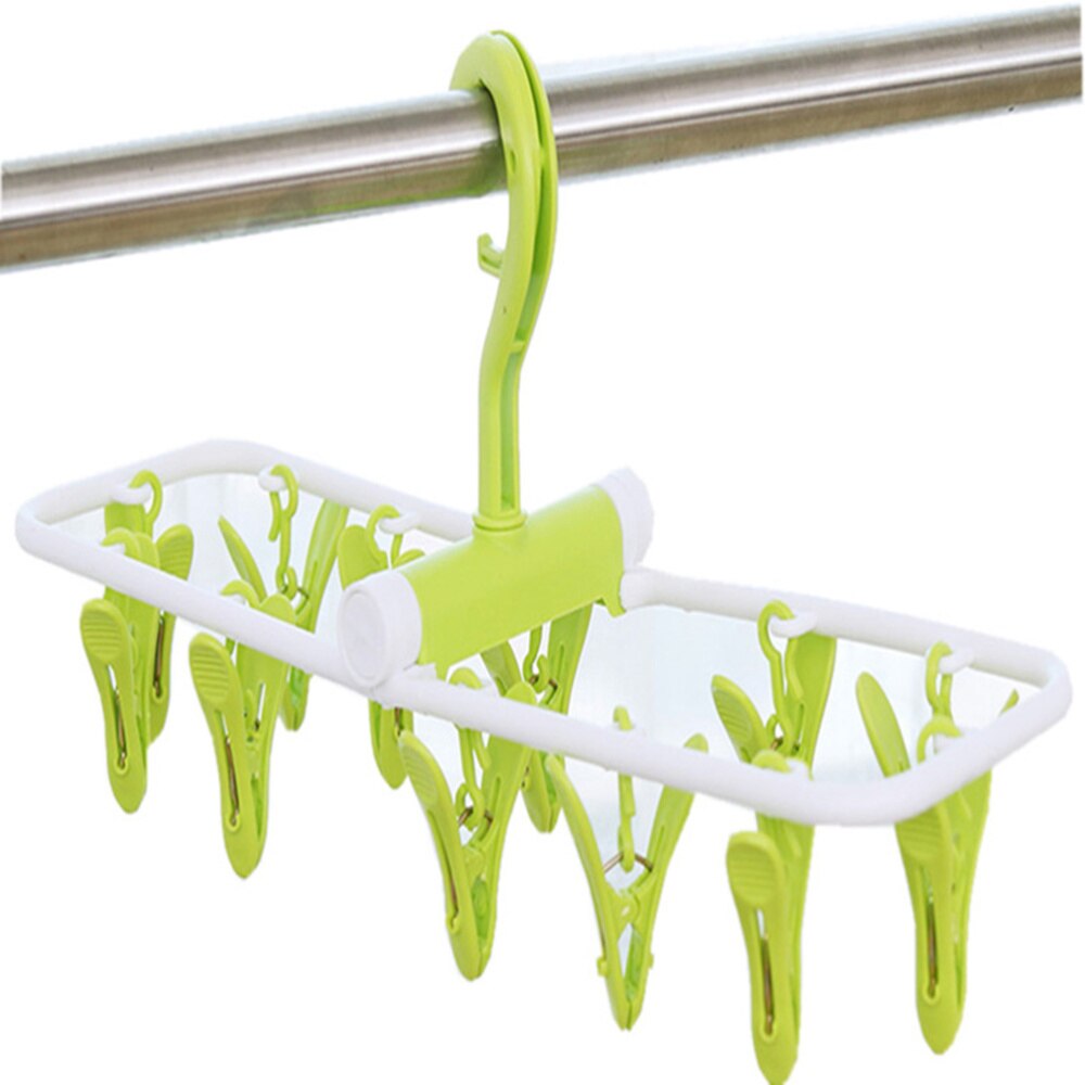 Opvouwbare Clip En Drip Wasgoed Hanger Met 12 Sterke Pinnen Clip Drogen Druppelen Hanger (Groen)