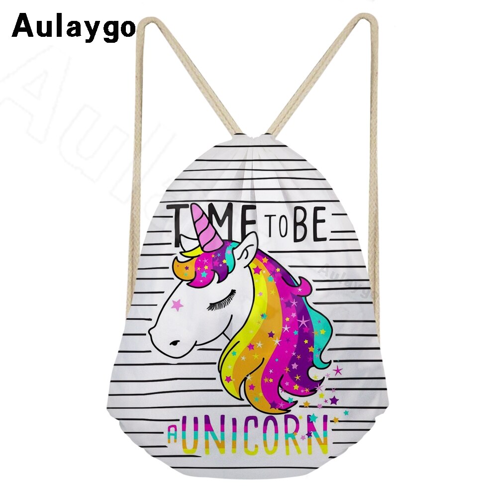 Aulaygo unicorn ryggsäck för barn reselinje unicorn färg bokstavstryck kawaii dragsko väskor axel barn skolväska