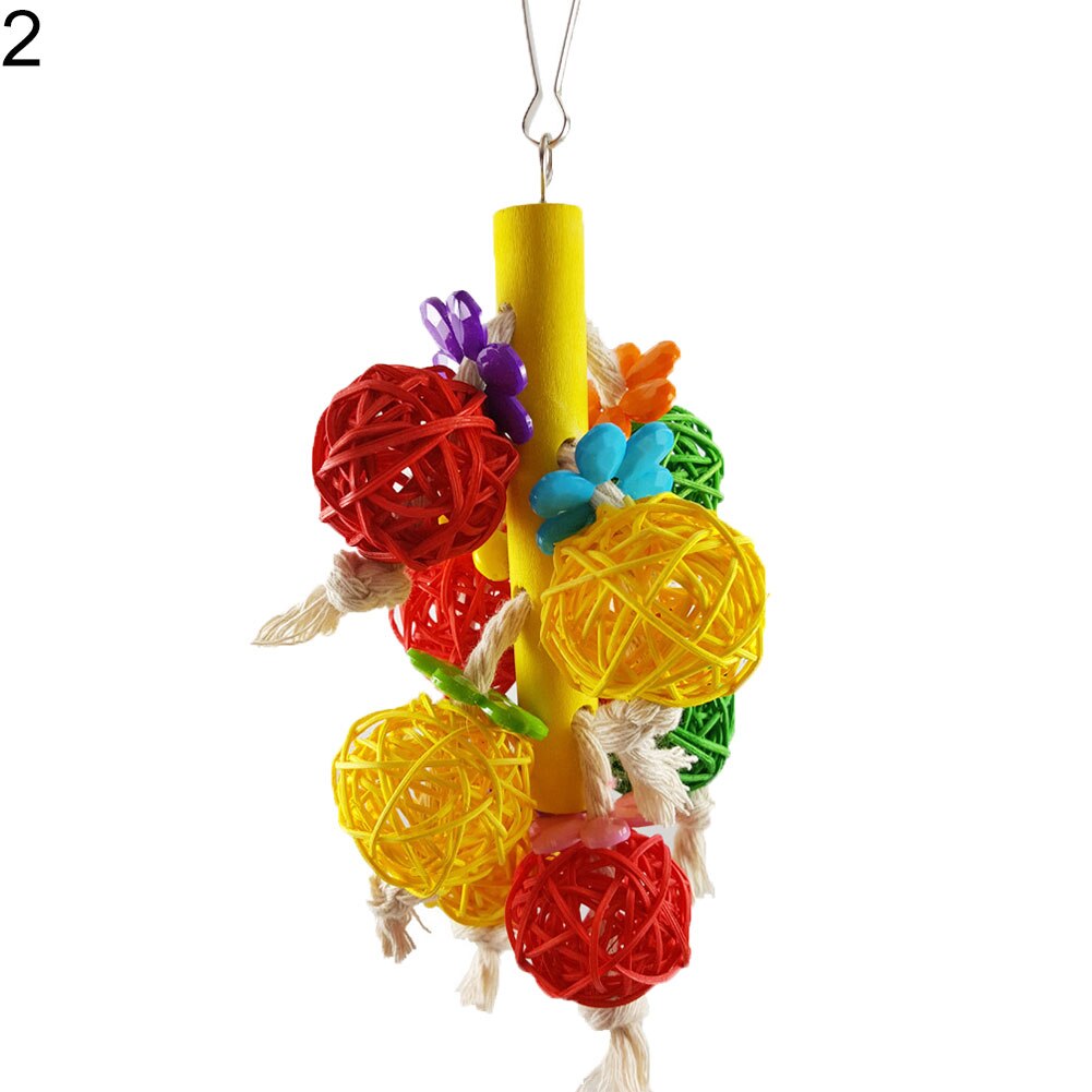 Birds Parrot Toys Chew Bite Hanging Cage Balls Toys Rattan Ball Wood Ladder Bells Parrot Bite Climbing Toy Pet Bird Cage Decor: 2