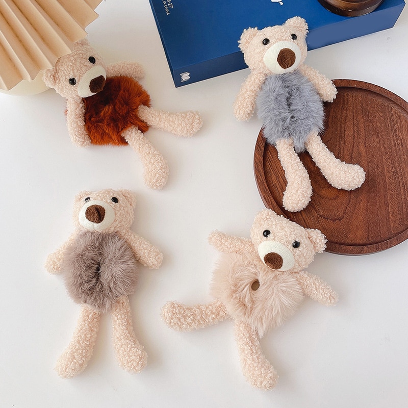 1/2 st. fina hårsnoddar för flickor sött björnhårband imitation av kaninpäls hårrep mjukt varmt gummiband fina håraccessoarer