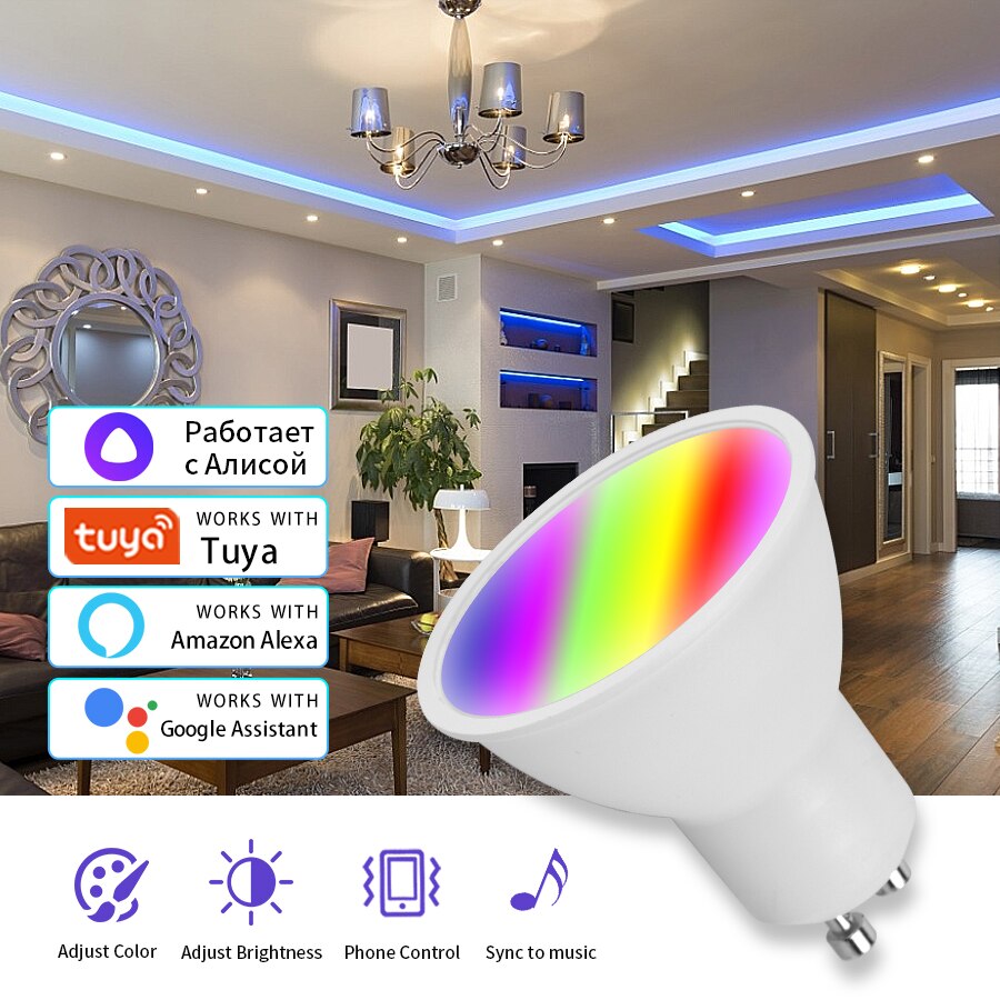 GU10 Led-lampen Wifi Smart Lamp Tuya Smart Levensduur 220V 110V Rgb Lamp Voor Home Decor Alexa google Home Alice App Voice Control