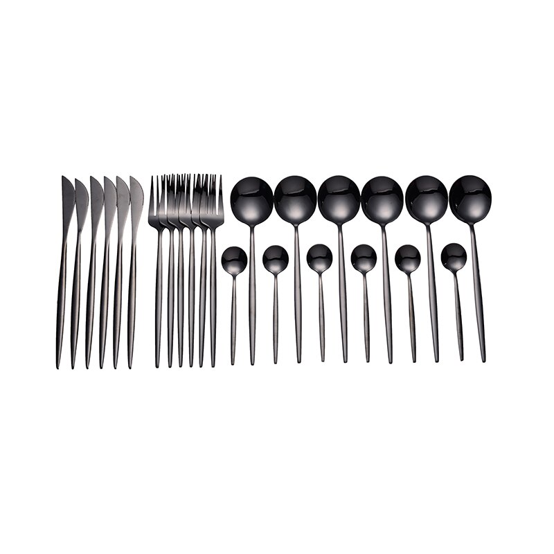 Servise servise rose måke bestikk sett rustfritt stål bestikk til bryllup 24 pc gaffel skjeer kniv sett servise sett: Svart 24 stk
