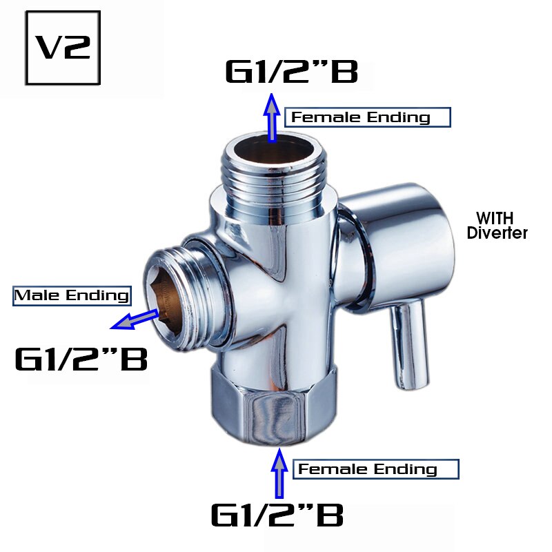 Shower Diverter 3/4" 1/2" BSP for Valve Mixer Rigid Riser, Chrome polished Brass: Yellow