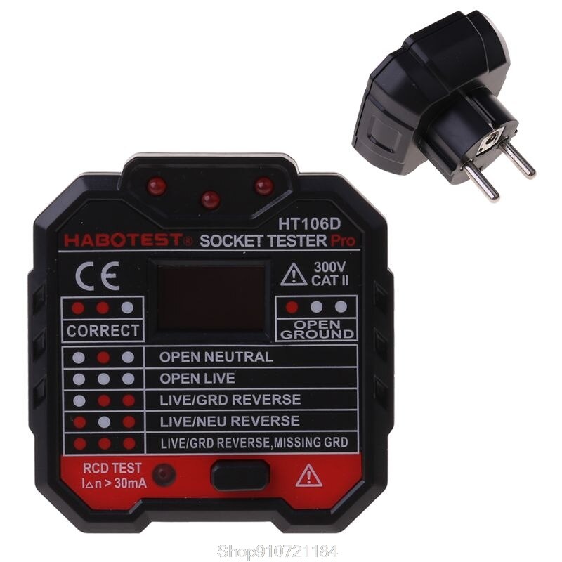 HT106 Electric Socket Tester Neutral Live Earth Wire Testing Circuit Polarity Detector Wall Plug Breaker Finder N09 20: EU