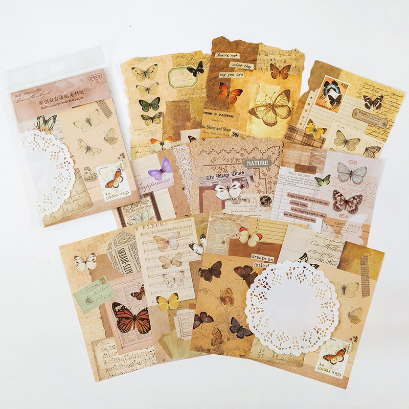 20Pcs Vintage Leaf Lady Letter Craft Paper Junk Journal Ephemera Flower Butterfly Lace Diary Scrapbooking Material Paper Packs: TypeD
