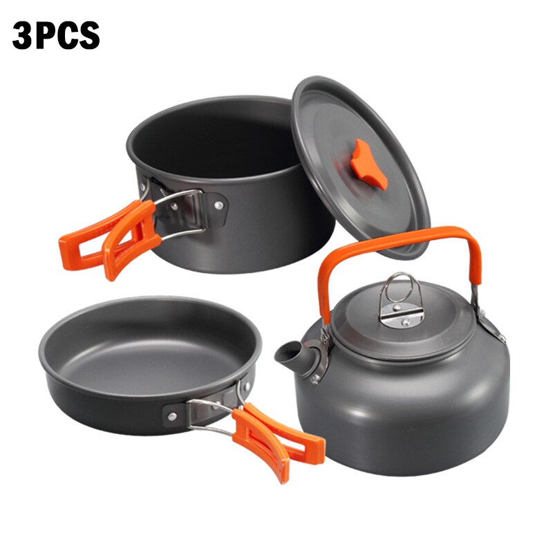 Panelas de acampamento ao ar livre conjunto de utensílios de cozinha de acampamento conjunto de utensílios de mesa de viagem talheres utensílios caminhadas piquenique conjunto: 3pcs orange