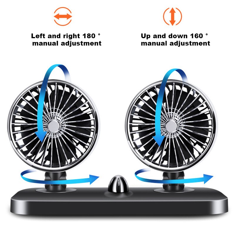 Car Mini Fan Double Head 180 Degree Rotating Adjustable Portable Cooling Cooler SUB