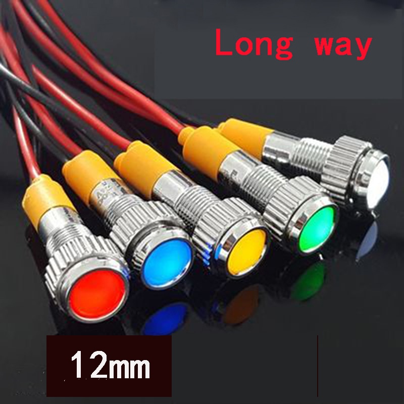 LB 12mm Metal Indication light waterproof Signal lamp 5V 6V 12 24V 220v with wire and LED indicator lights Signal light colorful